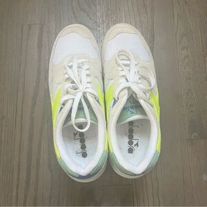 Diadora White and Bright Yellow Athletic Shoes